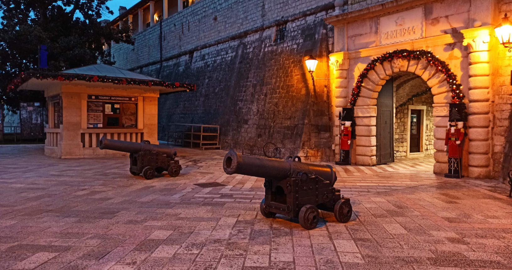 The entrance to the Old Town Kotor at night