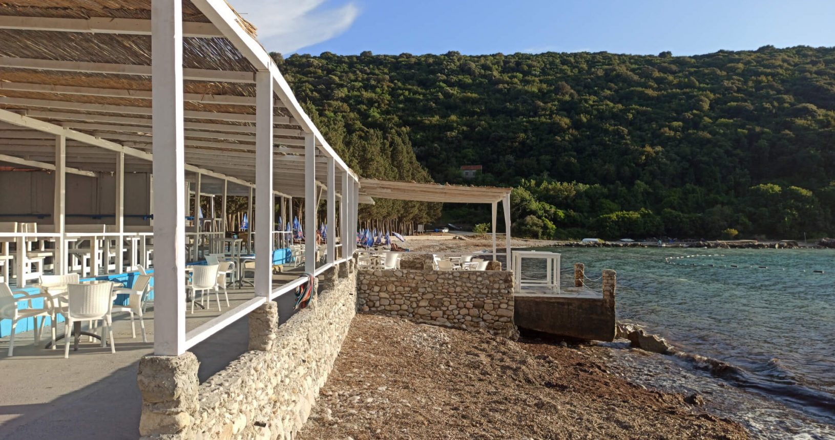 Open terrace at restaurant on Valdanos beach