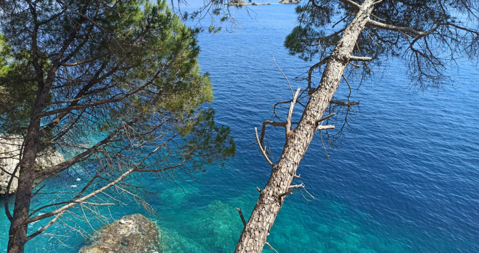 Turquoise blue sea and Island. Walking Trail Petrovac Rezevici