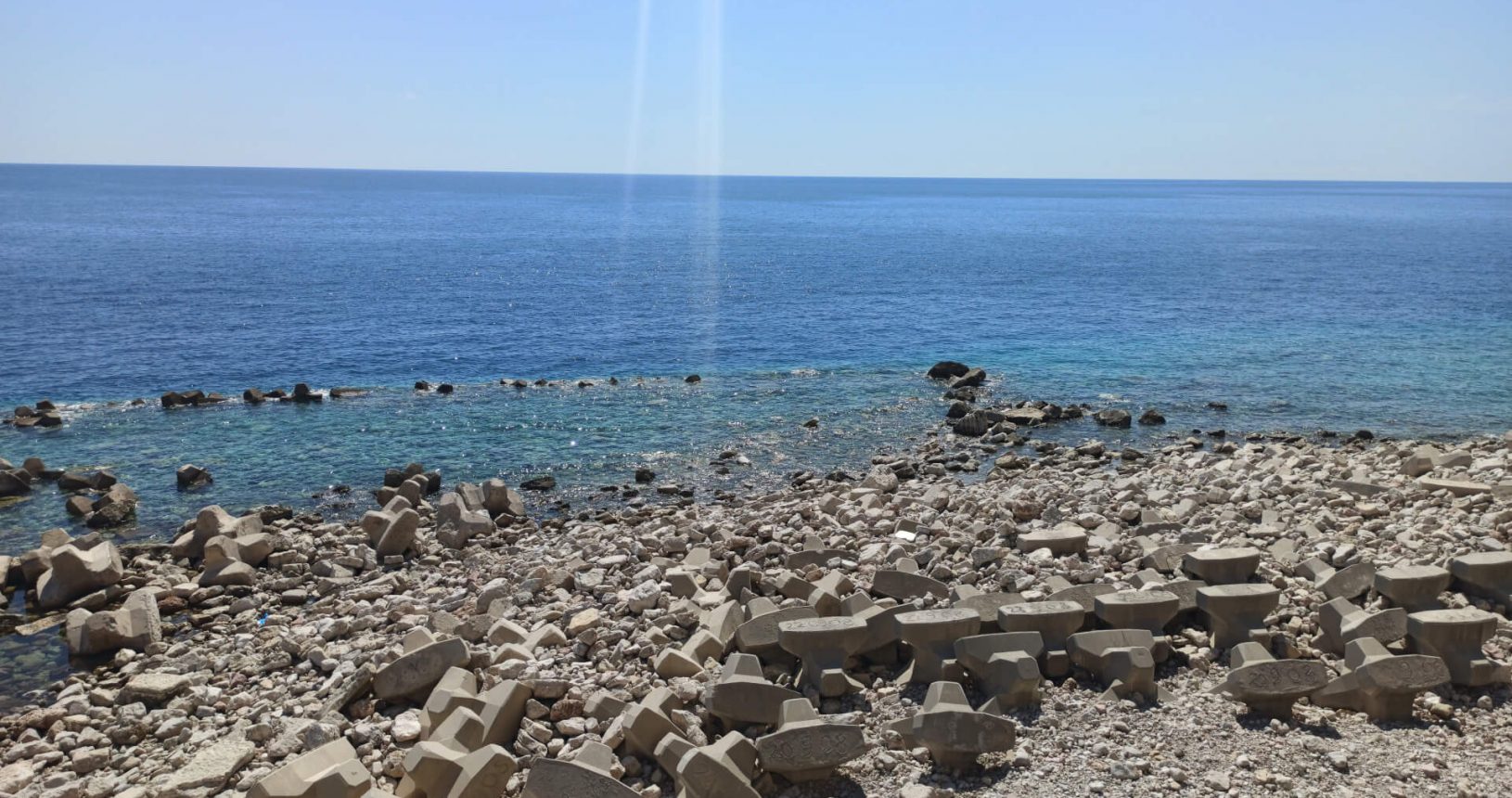 Unusual stones at wild beach. Walking Trail Petrovac Rezevici