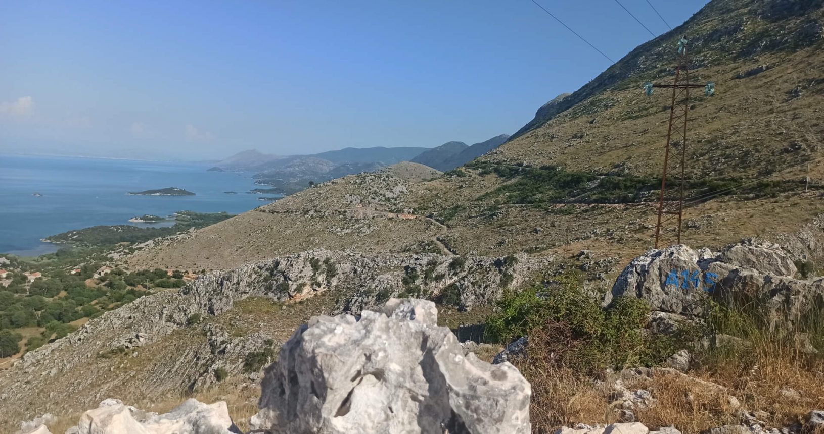 Lake mountains view from behind the rocks . Viewpoint Donji Murici