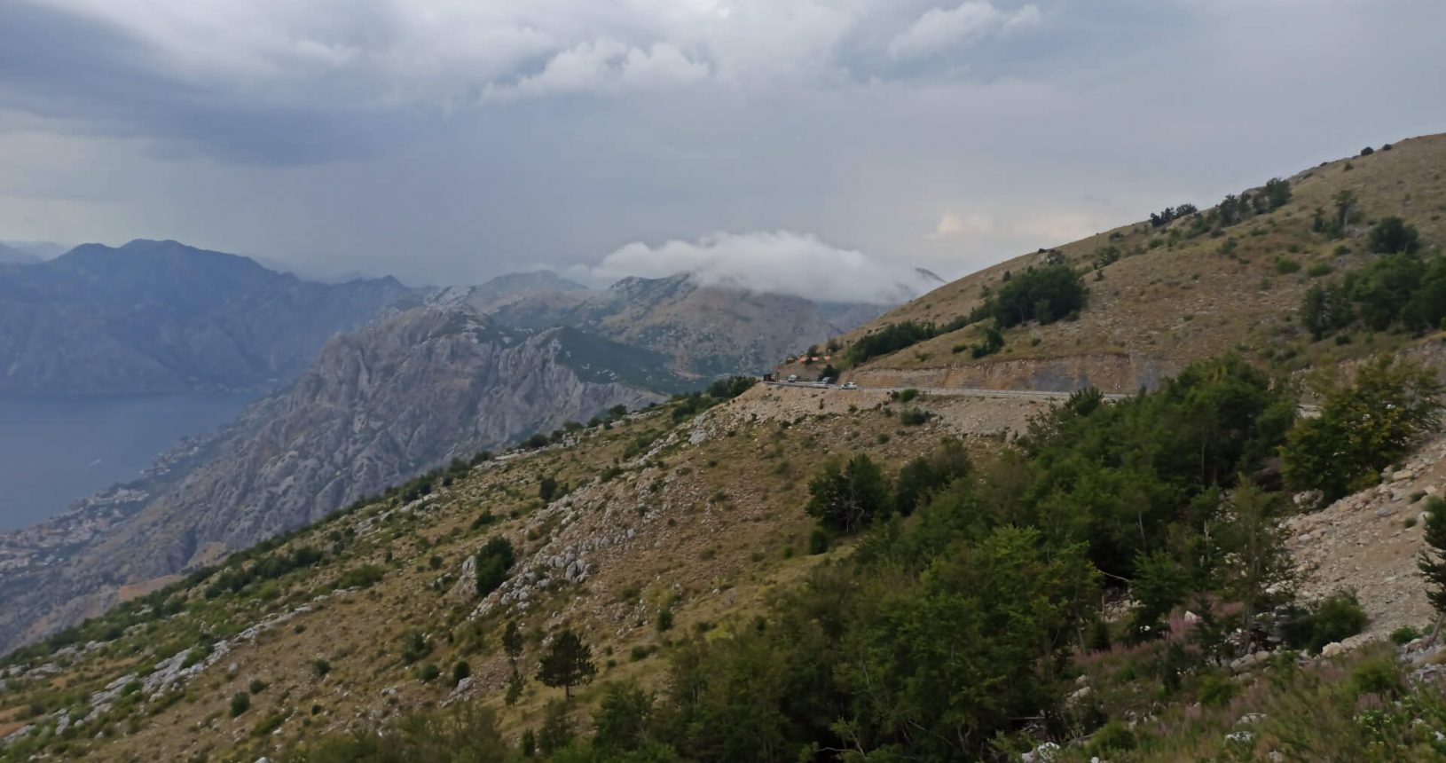 Green hills and road. View point for Kotor and Tivat Bay