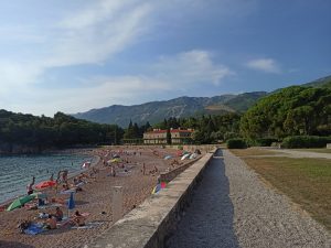 Milocer beach and its villa in July