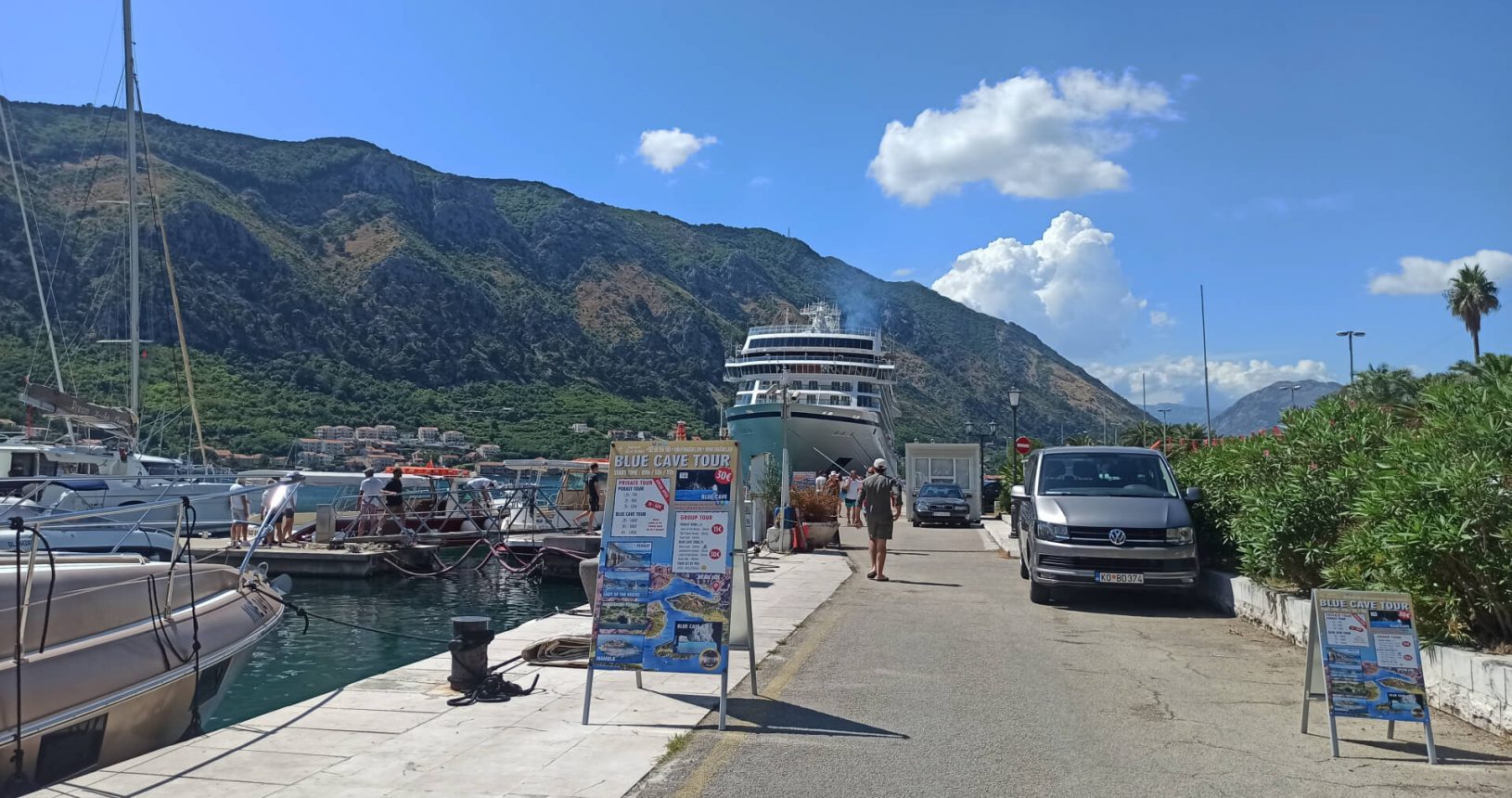 Promenade in Kotor and cruise ship