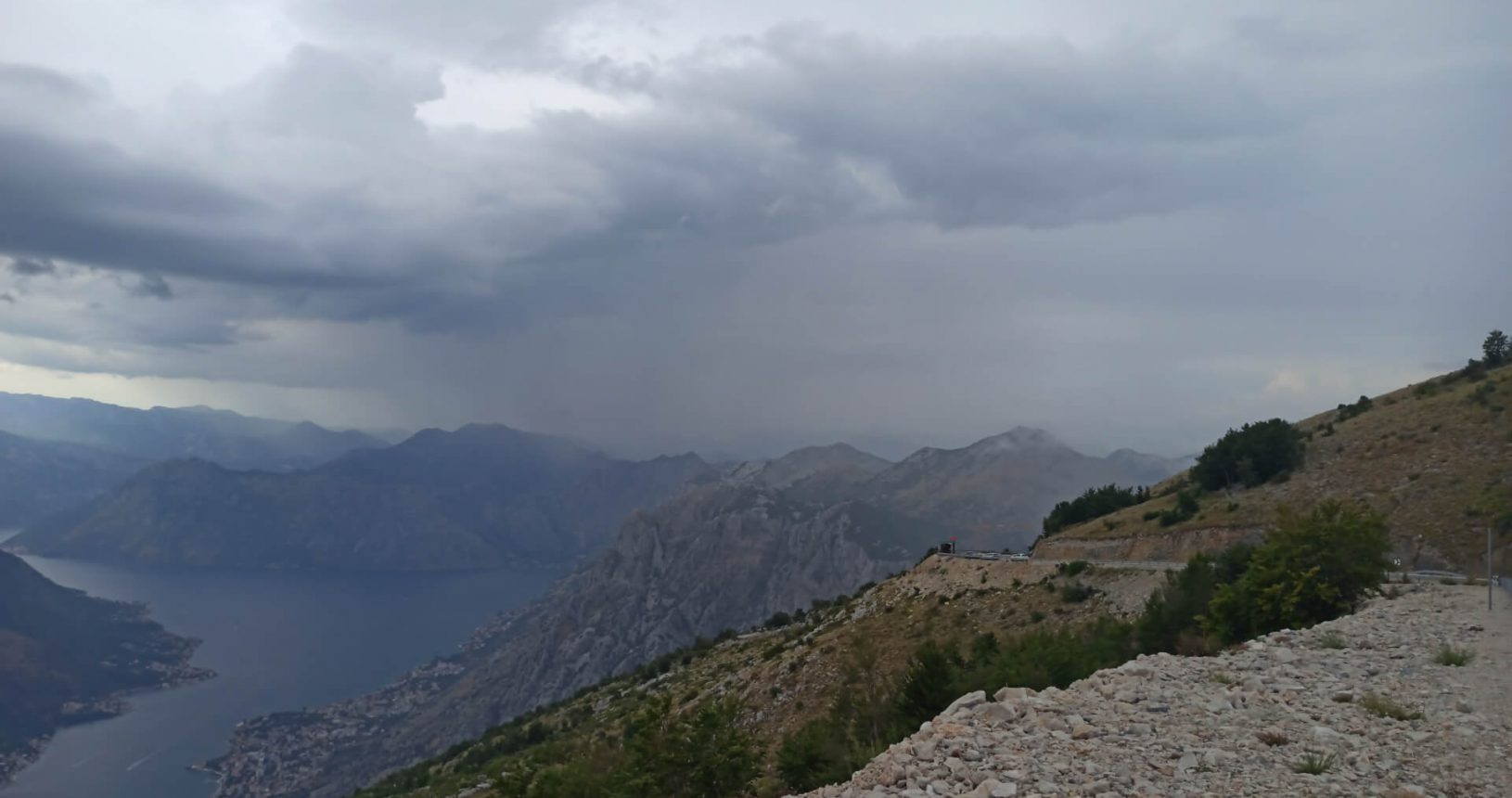 Road and view. View point for Kotor and Tivat Bay