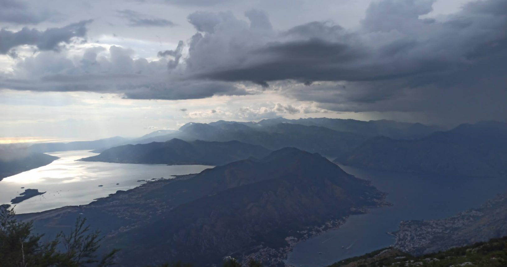 Sun rays over the View point for Kotor and Tivat Bay