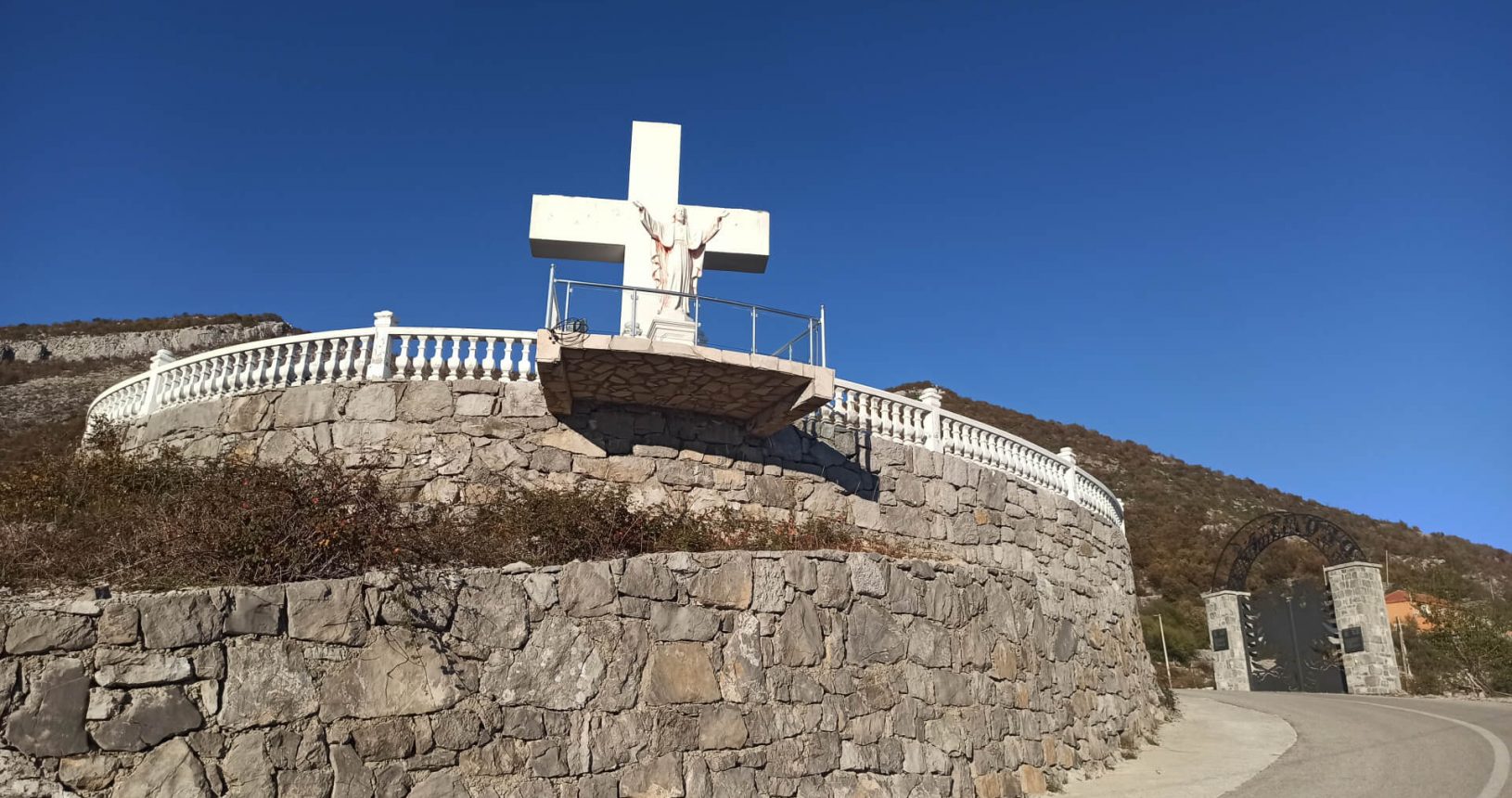 Famous monument attraction Viewpoint with big cross and Jesus