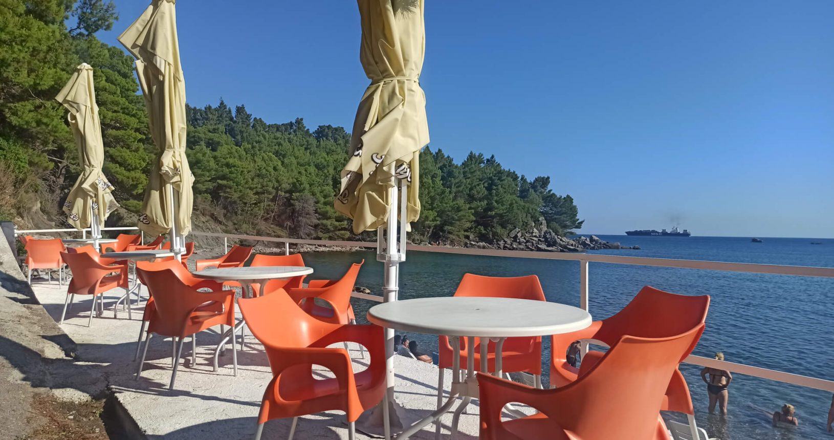 Cafe bar tables at Maljevik Beach