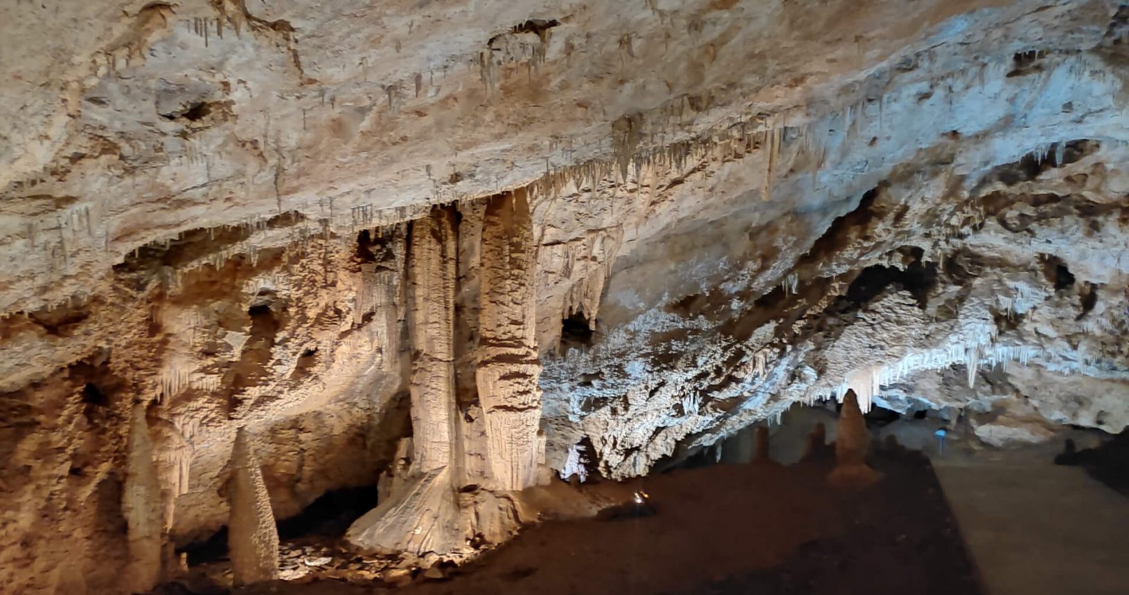 Big stalactites and stalagmites. Lipa Cave
