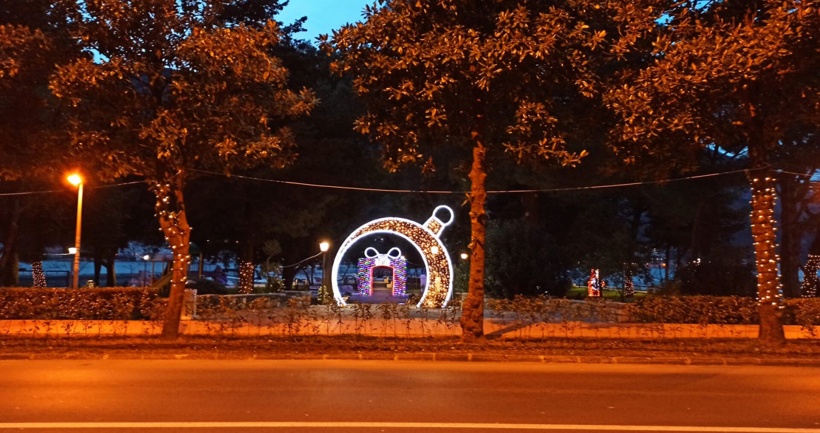 Decorated park from the road in Kotor