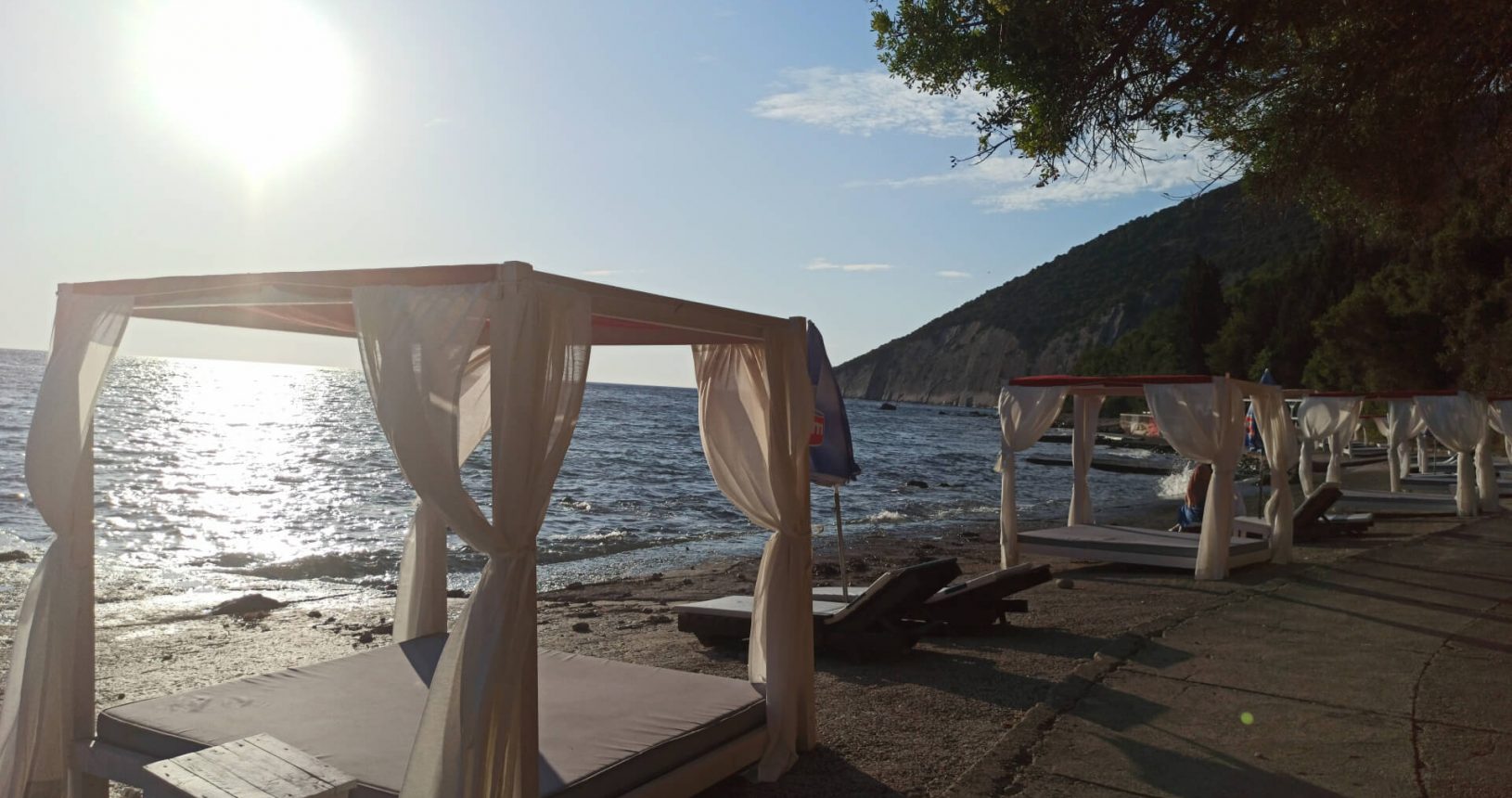 Comfortable sunbeds at peaceful place. Valdanos beach