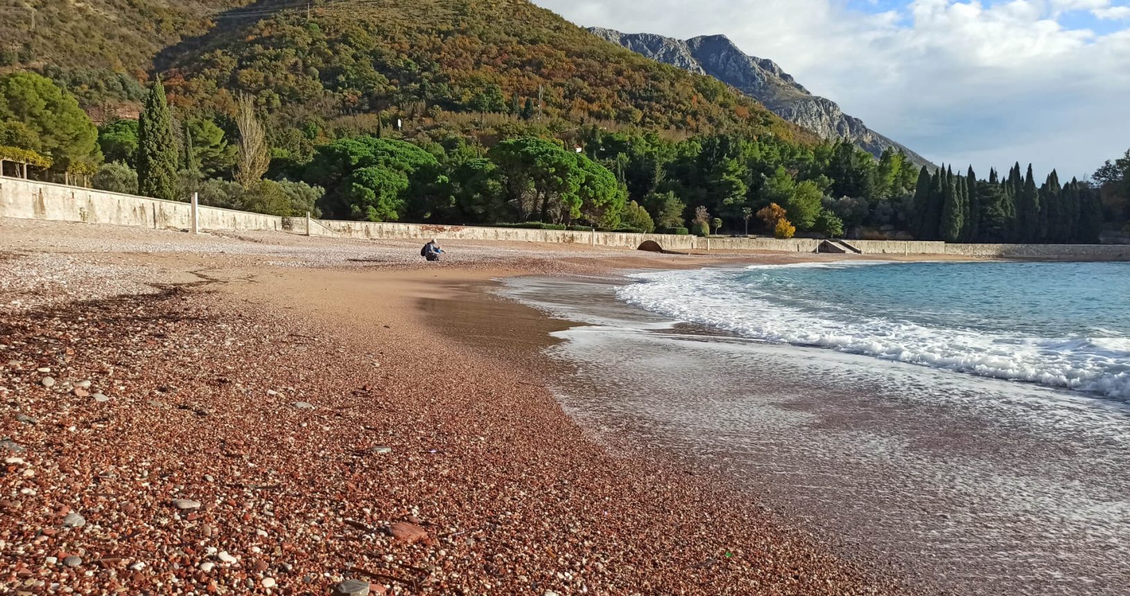 Milocer beach. The view to Milocer park and mountains