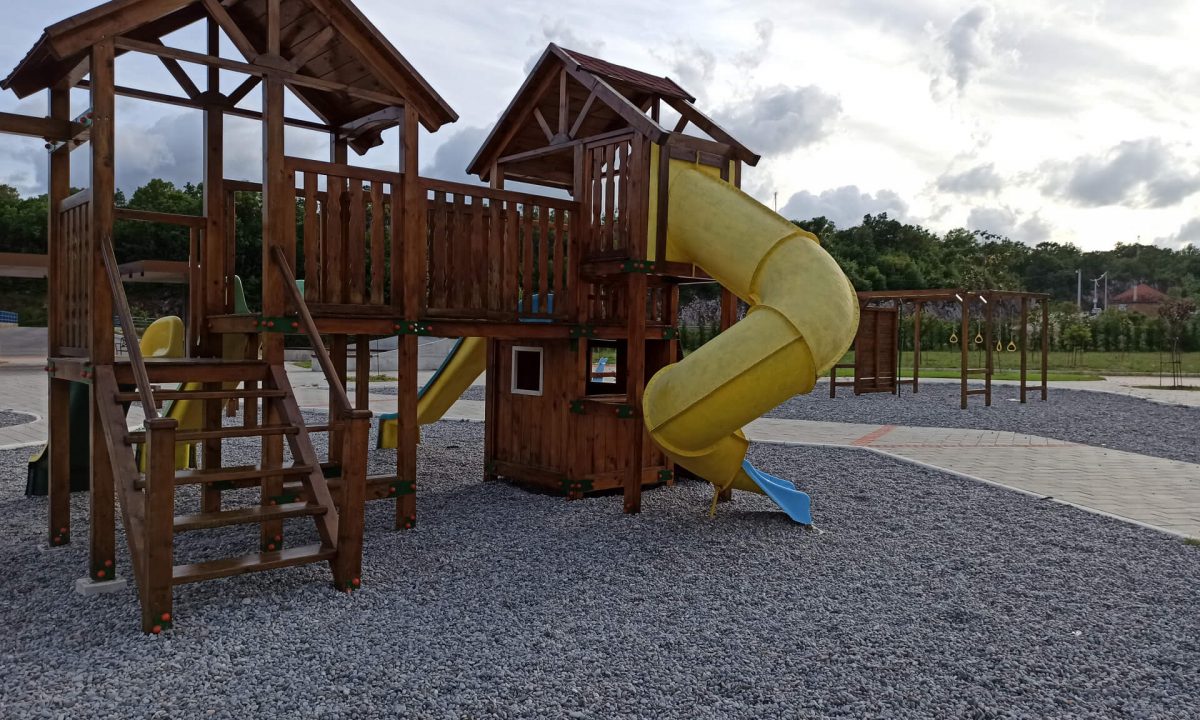 House at playground for kids. Hajdari Family Public Park