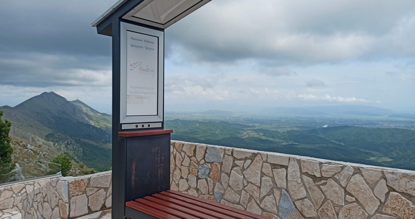 Modern bench for observation. Viewpoint Shtegvashe