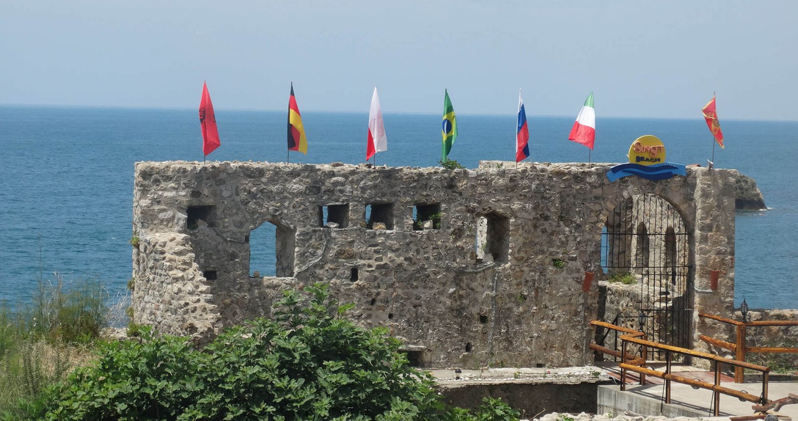 Building with flags Ulcinj Old Town