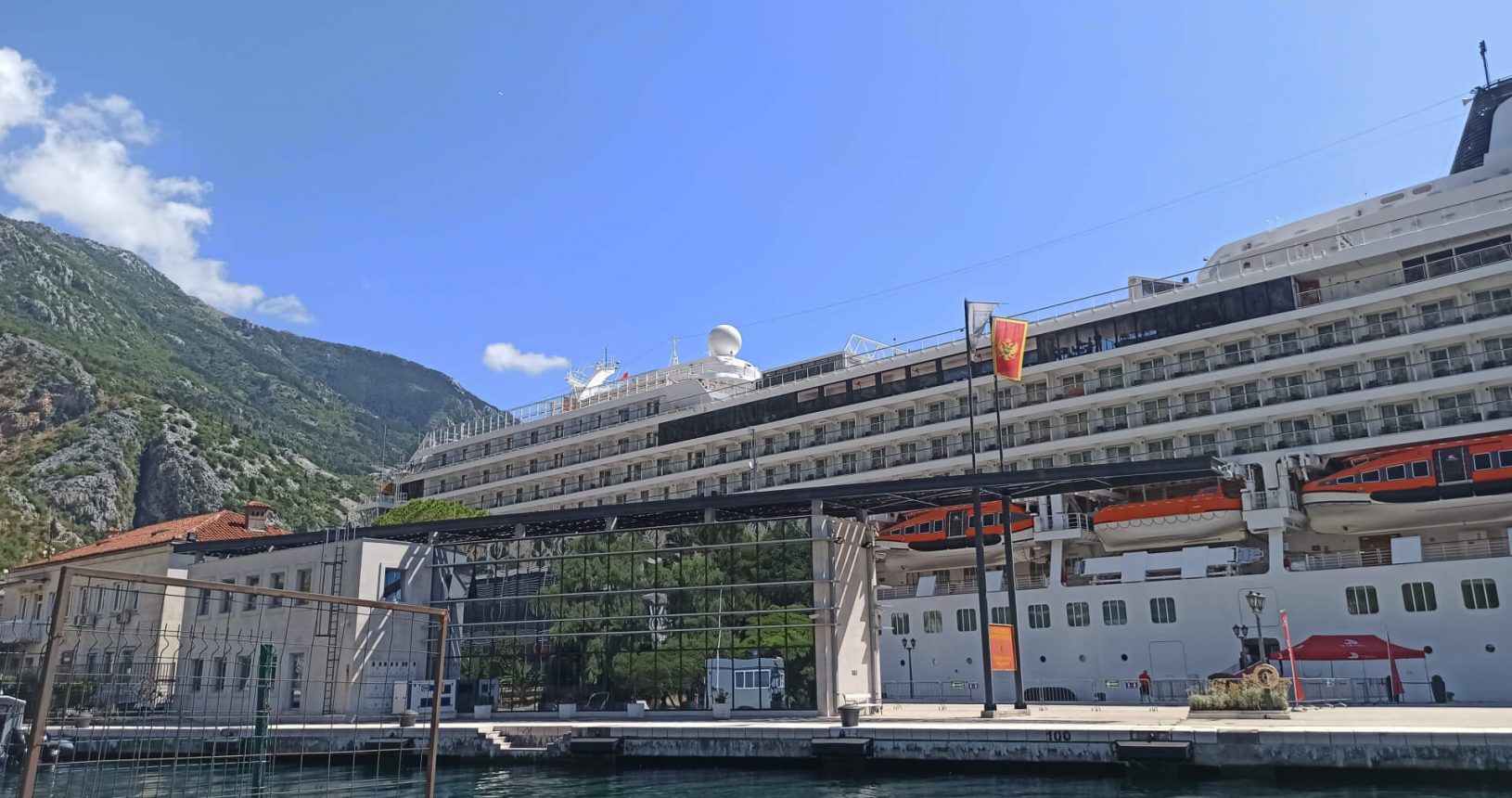Mountains and cruise ship view in Kotor