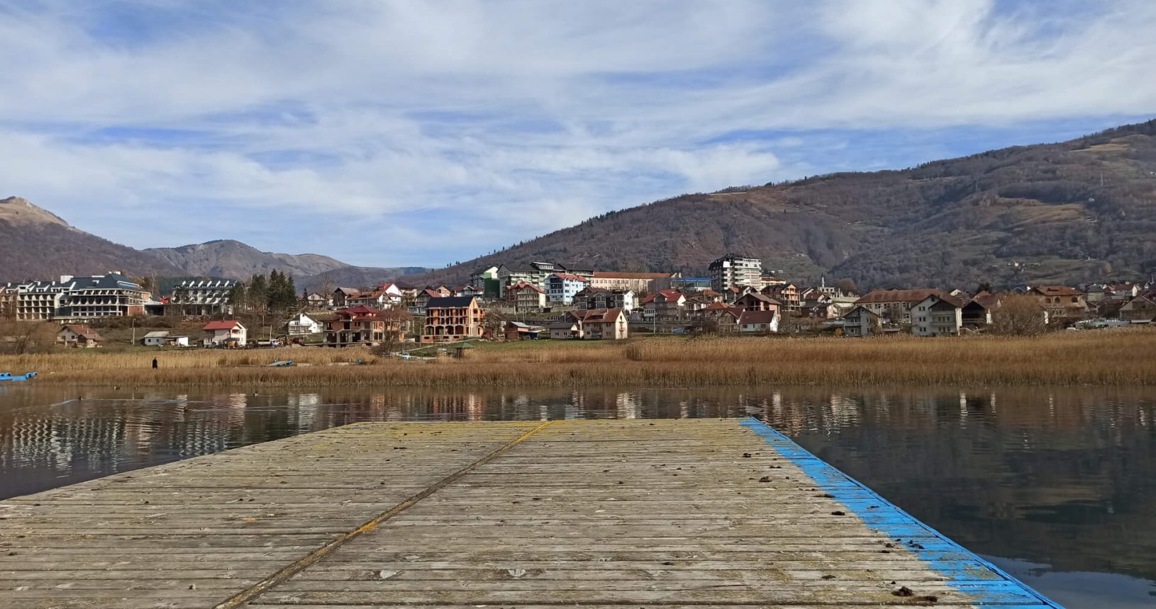 Beautiful Plav lake city from the lake