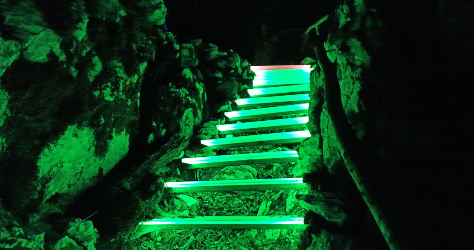 Highlighted green stairs at lightland park