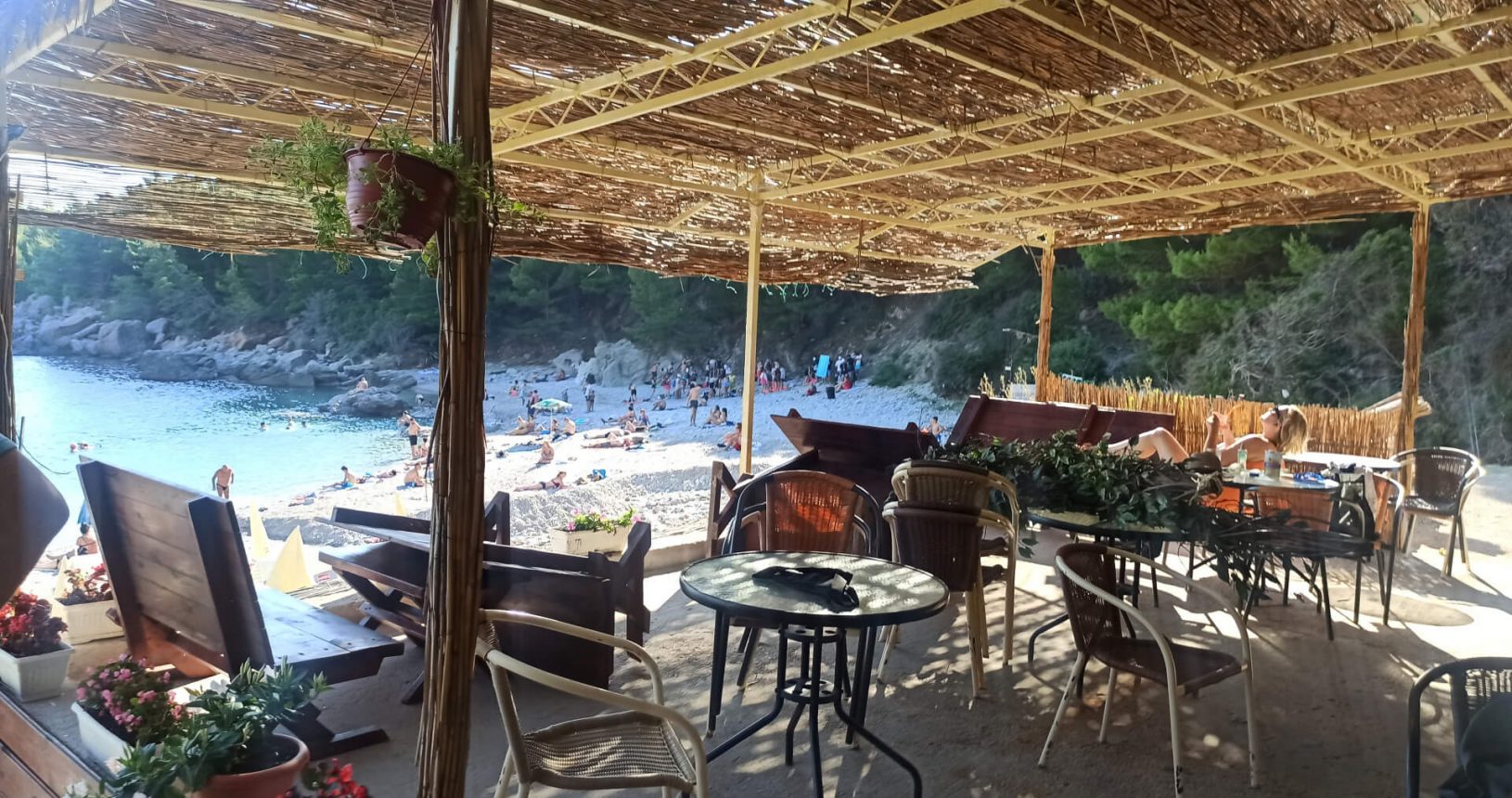 One side of cafe bar at Strbina Beach with the view