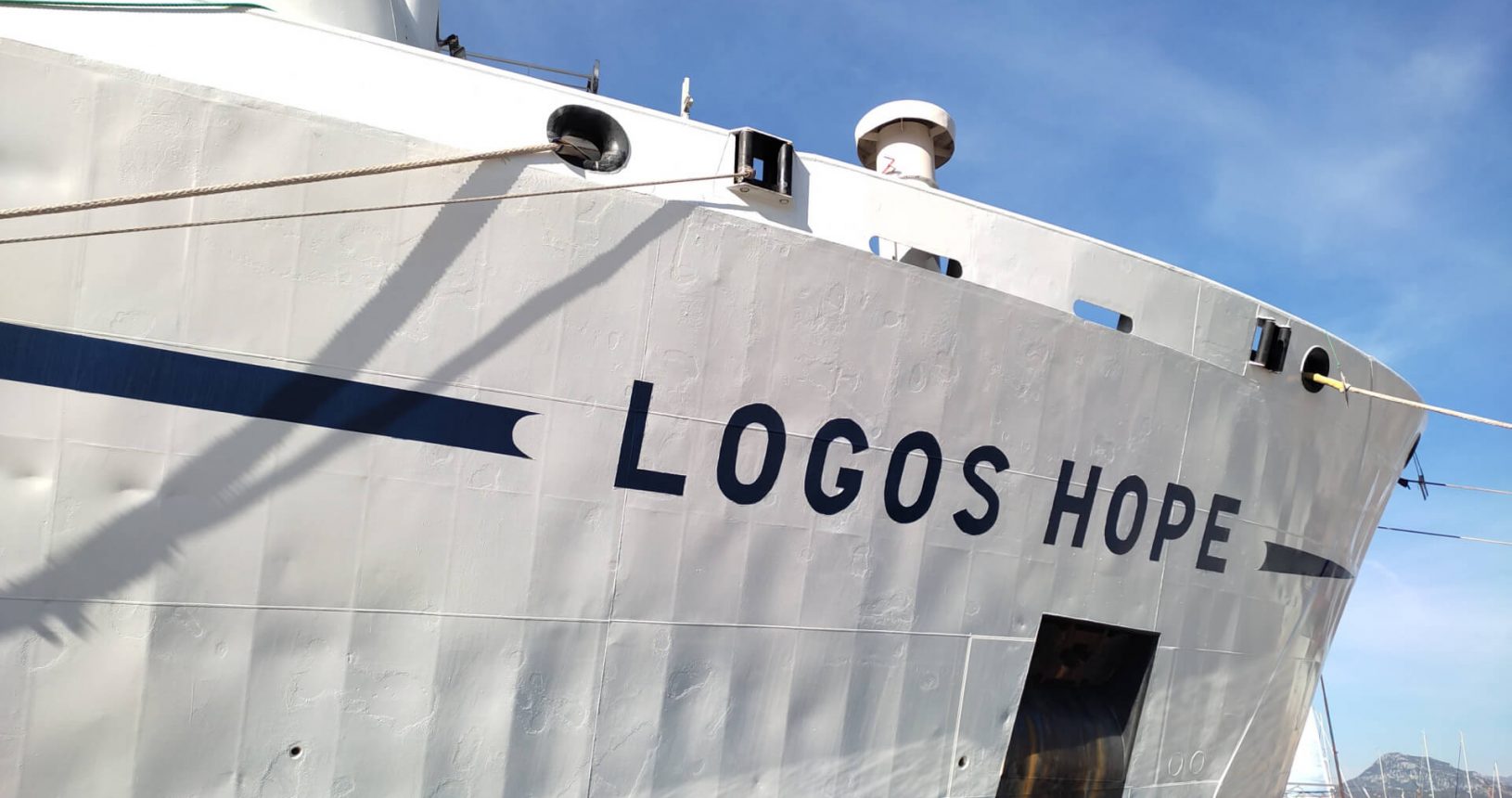 Logos Hope sign on the ship